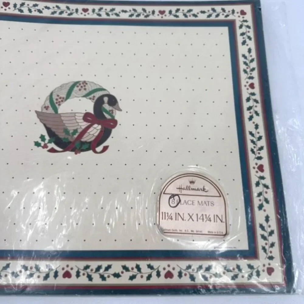 Hallmark NWT‎ VTG Placemats Christmas Goose Holly Berry Border Holiday Cottage
